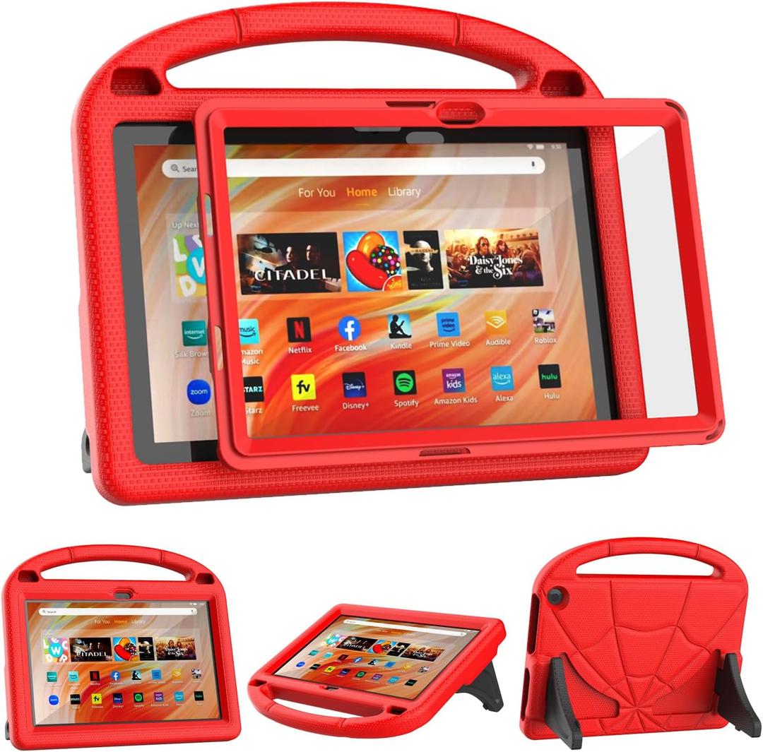 Kids-Friendly Case for 10.1in TabletsNot for Nokia TCL 10.1inch Tablets, Patamiyari Lightweight Shockproof Case with Screen Protector Handle Stand -Red