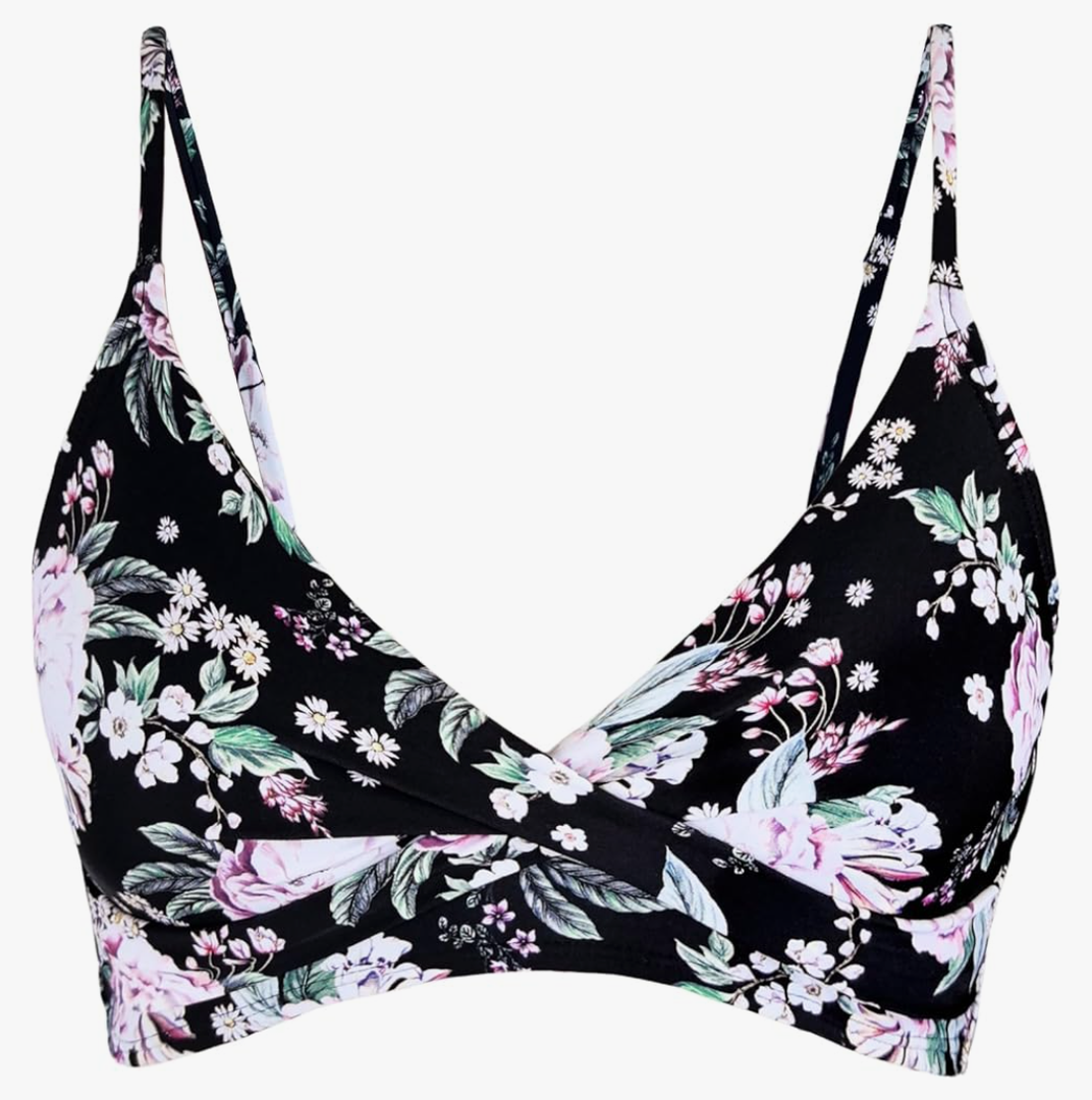 Balasami Women's Push Up Sexy V Neck Adjustable Twist Ruced Front Bikini Swimsuit Top Only, 10/XL