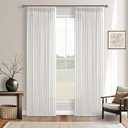 Beige White Pinch Pleated Linen 98 Inch Curtains 2 Panels Set for Living Room Bedroom Boho Farmhouse Memory Training Semi Sheer Light Filtering Window Drapes with Hooks & Rings for Dining Room 50x98