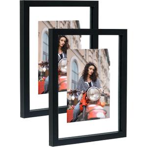 8x10 Floating Picture Frames with Double Glass, 2 Pack Floating Frames for 4x6, 5x7 Pictures or Full Display 8x10 Photos, Tabletop and Wall Hanging, Black