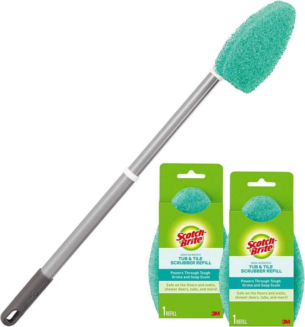 Scotch-Brite Extendable Tub & Tile Scrubber Kit, Includes 1 Handle and 3 Non-Scratch Scrubber Pads