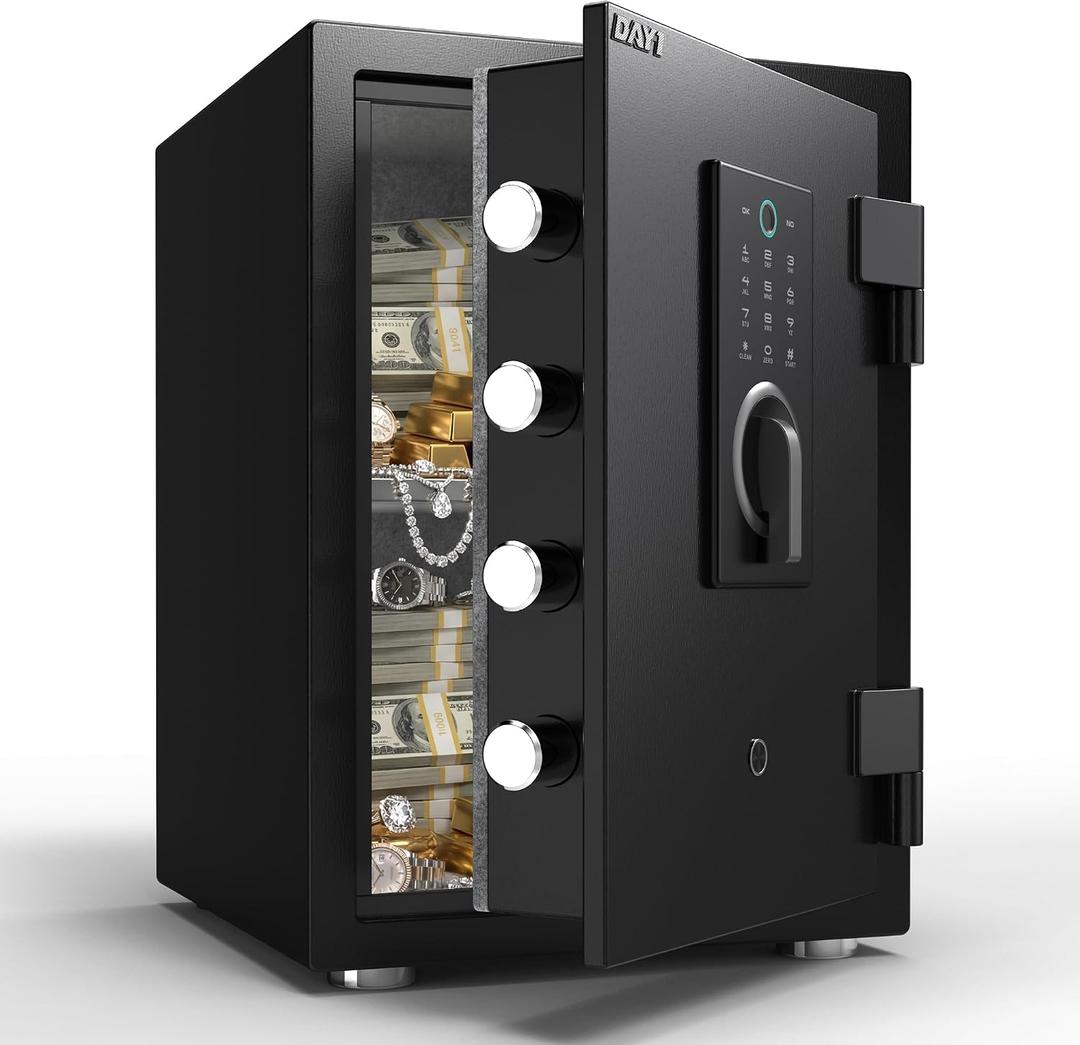 DAYI Fireproof Safe, 2.0 Cubic Feet Biometric Fingerprint Fire Proof Safes Box for Home Documents Money, Digital Touchpad Security Safe Dual Alarm System - DY-45FP