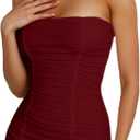 Womens Sexy Strapless Solid Bodycon Tube Mini Dresses Stretchy Ruched Slim-line Club Dresses for Night Out (Red, M)
