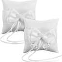 UNICRAFTALE 2Pcs Square Pearl Ring Pillow Wedding Ring Cushion White Polyester Rings Holder Rings Bearer Pillow Jewelry Display for Beach Weddings & Engagement Ceremonies 3.66x3.66x1.69 Inch