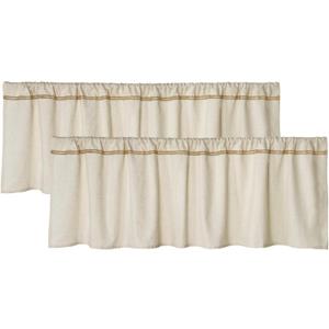 2 Pack Cotton Linen Valance for Windows with Burlap Lace Trim Rustic Farmhouse 16 inch Kitchen Valance Rod Pocket Neutral Short Curtain Topper Window Treatment
