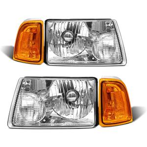 for 2001-2011 Ford Ranger Headlights Assembly Chrome Housing Amber Reflector Replacement Driver and Passenger Side (Bulbs NOT included)