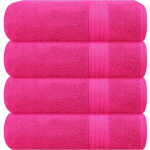 GLAMBURG Premium Cotton 4 Pack Bath Towel Set - 100% Pure Cotton - 4 Bath Towels 27x54 - Ideal for Everyday use - Ultra Soft & Highly Absorbent - Hot Pink