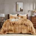 Wonderful 3 Pieces Fluffy Faux Rabbit Fur Bubble Comforter Set King Size, Tie-Dyeing Caramel Plush Fuzzy Bedding Set, Warm Soft Bubble Comforter Bedding Set for Winter, Tie Dye-caramel, King