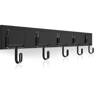 Magnetic Hooks, Strong Neodymium Magnet Hook, Heavy Duty Magnet Coat Rack with 5 Metal Hooks for Indoor Outdoor Hanging, Kitchen, Keys Holder, Refrigerator, Oven, 1pc Black Coat Hook (Black)