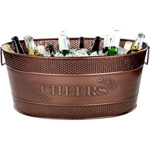 BREKX Cheers Aspen Galvanized Metal Ice and Drink Bucket, Copper Beverage Tub for Parties/Gifts, Large Champagne Tub, 25-Quart