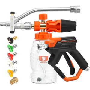 RIDGE WASHER Pressure Washer Gun Foam Cannon with Dual Connector Accessory, Double Tip Attachment for Foam Blaster, Stainless Steel Car Wash Foam Gun, 1/4" Quick Connect, 4000 PSI
