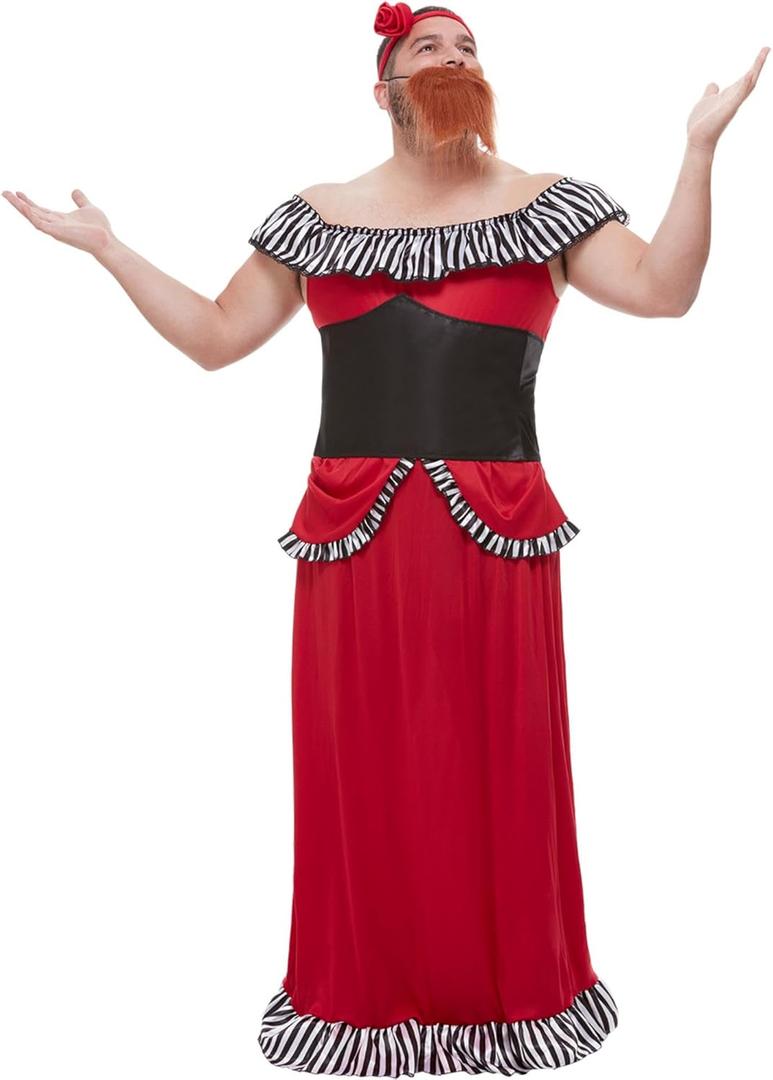 Smiffys Bearded Lady Costume, Red with Dress, Corset, Headband & Beard, Circus Fancy Dress, Jester Dress Up Costumes, Medium