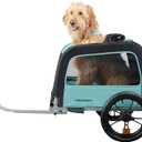 Retrospec Rover Waggin' Pet and Dog Bike Trailer with Weather-Resistant Canopy & Mesh Shield - Foldable Frame, 16in Wheels with Storage Pouch & Internal Safety Leash Supports up to 50 lbs (Blue Ridge)