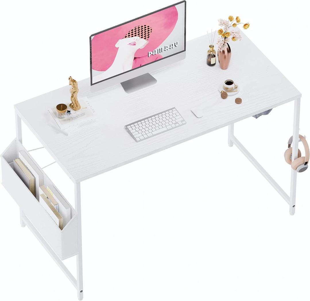 Pamray 47 Inch Computer Desk for Small Spaces with Storage Bag, Home Office Work Desk with Headphone Hook, Small Office Desk Study Writing Table