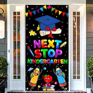 Preschool Graduation Decorations Door Cover, 6x2.9Ft Next Stop Kindergarten Prek Graduation Decorations Door Cover, Preschool Grad Banner 2025