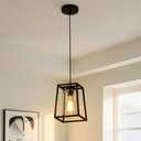Senyshilon Black Pendant Lights Kitchen Island | 1-Light Lantern Hanging Light Fixtures with Clear Glass Shade for Dining Room | Entryway | Bathroom | Hallway | Foyer 7 * 9 * 57IN