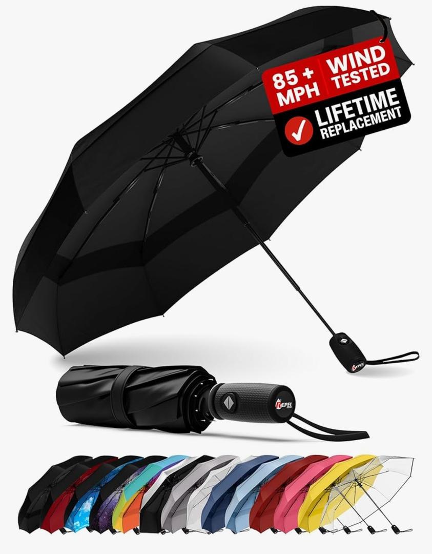 REPEL Windproof Travel Umbrella - Compact & Withstands Winds up to 85MPH , Strongest Premium Auto Folding Umbrella for Rain and Sun - Durable, Light & Portable for Women & Men , Fits Backpack & Cars