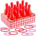 Leitee 33 Pcs Valentine Bottle Toss Game Bowling Set Red White Heart Box 12 Plastic Bowling Pins 20 Throw Toss Ring for Valentine's Day Party Backyard Outdoor Indoor Yard Activity Carnival Game