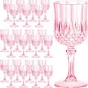 7OZ Plastic Wine Glasses, Reusable Vintage Goblets Unbreakable Drinking Glasses Crystal Water Cups Champagne for Wedding, Parties Mother's Day (24, Pink)