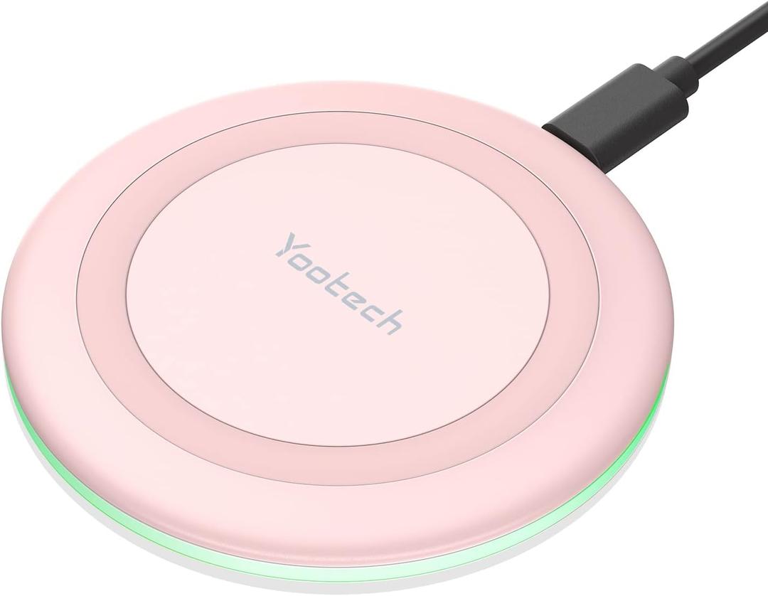 Yootech Wireless Charger,10W Max Fast Wireless Charging Pad Compatible with iPhone 16e/16/16 Plus/16 Pro Max/15/14/13/SE 2022/12/11/X/8,Samsung Galaxy S22/S21/S20,for AirPods Pro 2(No AC Adapter) (Chalk Pink)