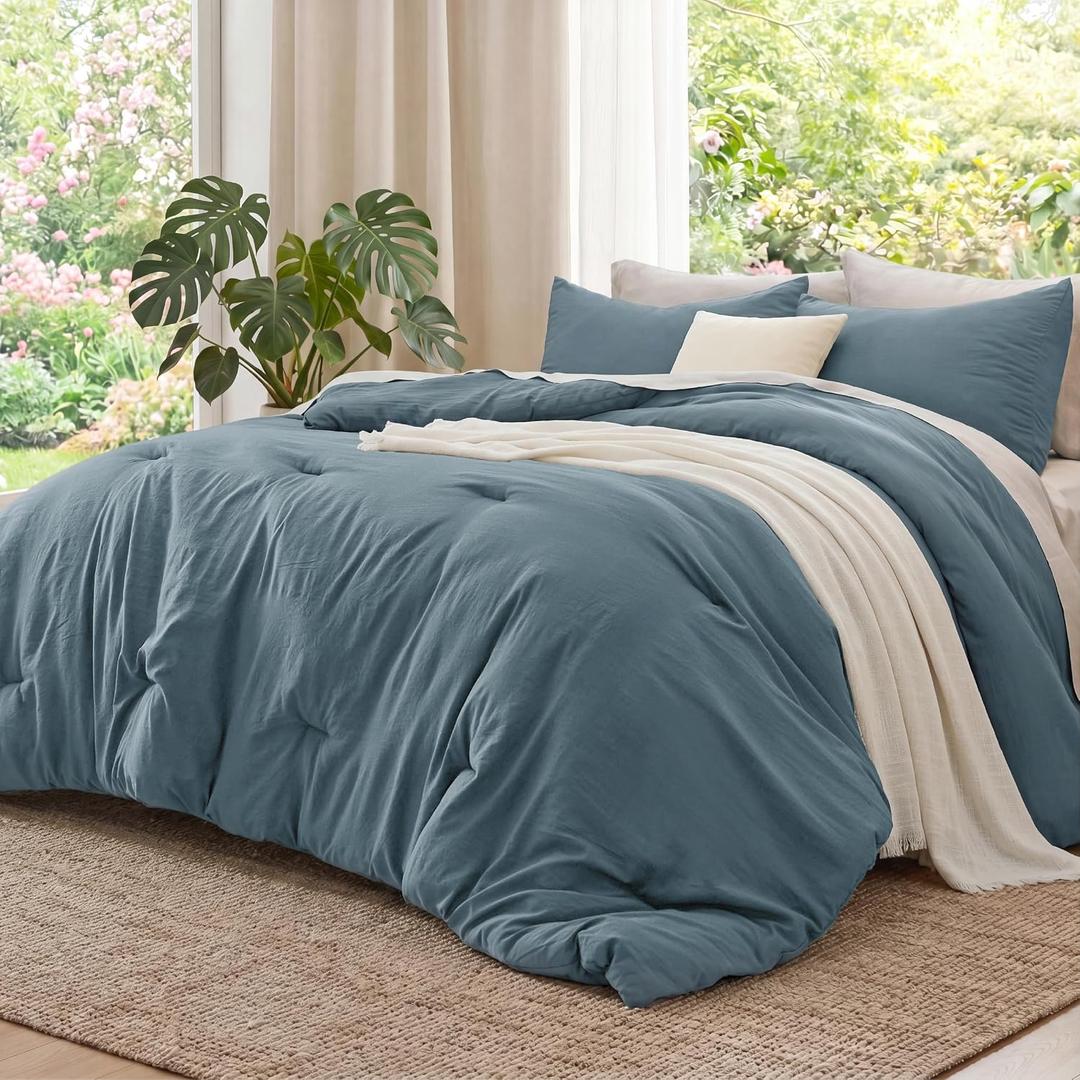Bedsure Oversized King Comforter Set, Slate Blue Soft Prewashed Bedding for All Seasons, 3 Pieces GentleSoft Bed Set, 1 Lightweight Comforter (120"x98") and 2 Pillowcases (20"x36")