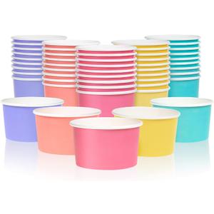 MATICAN Paper Ice Cream Cups, 50-Pack 5.5-oz Disposable Dessert Bowls for Hot and Cold, 5.5-ounce, 5 Pastel Colors