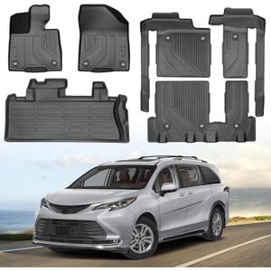 Floor Mats & Cargo Liner for 2021-2025 Toyota Sienna (Only for 8 Seats) | All Weather TPE Floor Liners Custom Fit Sienna LE XLE Heavy Duty Car Mats 1st & 2nd & 3rd & Trunk Mat Accessories Black