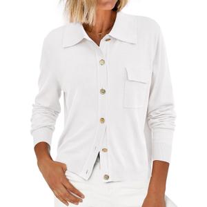 PRETTYGARDEN Women's 2025 Fall Long Sleeve Knitted Button Down Shirts Lightweight Cardigan for Women Dressy Casual Tops (Medium, White)