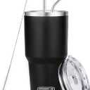 DS 30 oz Black Tumbler Stainless Steel Double Wall Vacuum Insulated Mug with Straw and Lid, Cleaning Brush for Cold and Hot Beverages