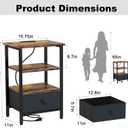 Side Table with Charging Station, Nightstand with Adjustable Fabric Drawer, Bedside Table for Bedrooms, Living Rooms & Home Decor (Brown Black)
