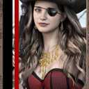 Fourluoo 5 Pcs Pirate Costume Accessories Set Women Pirate Skirt Head Scarf Hat Eye Patch Skull Jewelry for Cosplay Outfit(Red and Black Stripes,L)