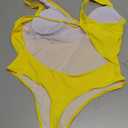Sexy Backless Cheeky High Cut Leg Thong V Neck One Piece Swimsuit (Yellow) XL