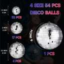 54 Pcs Disco Ball Hanging Decor - Mini Silver Mirror Ball Cake Topper for 74s Themed Party, Wedding, Christmas Supplies