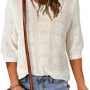 Dokotoo Women's Casual Short Sleeve Loose Tunic Tops Lightweight Crochet Knit Summer Sweaters Blouses (White, M)