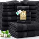 LANE LINEN Bathroom Towels Sets - 24 PCs - 100% Cotton Towels - Absorbent & Quick Drying - 4 Bath, 4 Fingertip, 6 Hand Towel, 8 Washcloth, 2 Bath Sheet - Housewarming Essentials - Black Towels