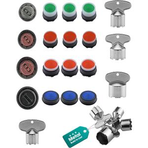 16 Pieces Faucet Aerator Set with Flow-Restrictor, 4 Pcs 304 Stainless Steel Aerator Key, Replacement Inserts and Wrench, 4 Sizes for Bathroom or Kitchen Sink (M24, M21.5, M18.5, M16.5)