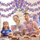 50FT 4th of July Patriotic Tinsel Garland Decorations, Red White and Blue Tinsel with Star Metallic Glitter Hanging Garland for Memorial Day 4th of July Independence Day Indoor Outdoor Decor