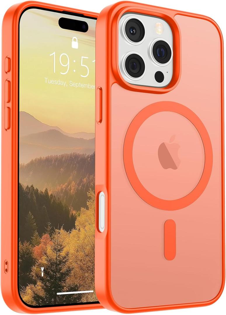 SUPFINE Magnetic for iPhone 16 Pro Max Case (Compatible with MagSafe) (Military Grade Drop Protection) Slim Translucent Matte Shockproof with Anti-Fingerprint Phone Case,Orange