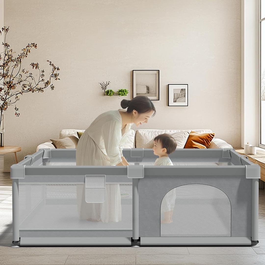 79" x 71" Baby Playpen, Large Play Yard for Babies and Toddlers, Big Play Pen with Gate, Safety Fence Play Area, Play Yard for Baby, Toddler Playpen (Grey)