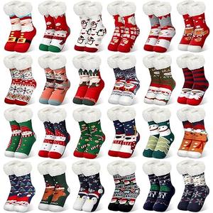 Jeyiour 14 Pairs Christmas Fuzzy Slipper Socks for Women Plush Fleece Sherpa Warm Non-slip Holiday Socks Gift Bulk for Cozy Xmas Winter Holiday Party Decoration