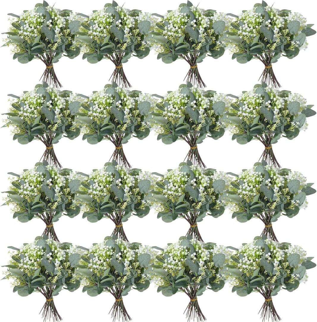 Hotop 100 Pcs Mixed Eucalyptus Leaves Stems Bulk Artificial Silver Dollar Greenery for Bouquet Faux Plant Branches for Wedding Bridal Bouquets Vase Floral Arrangement Home Decor