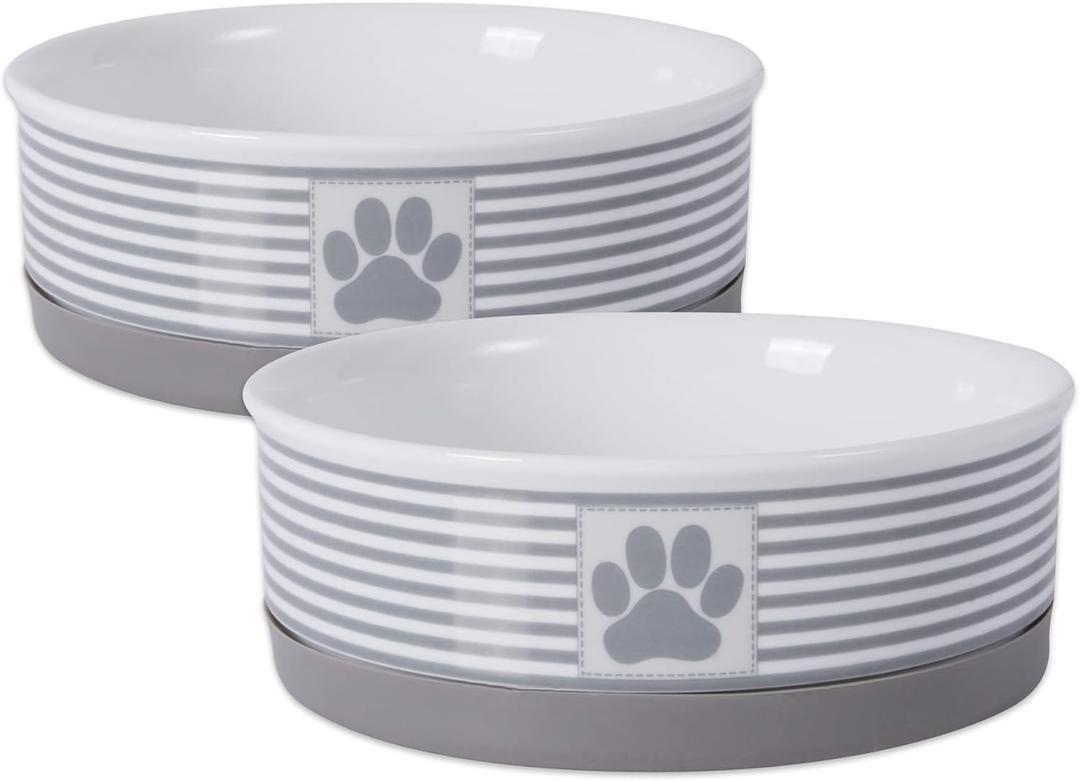 Bone Dry Paw & Patch Ceramic Pet Collection, Medium Set, 6x2", Gray, 2 Piece