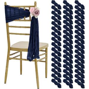 HNPSTBNO 50 PCS Cheesecloth Chair Sashes, Bows Designed Chair Sashes, 15.7x70 inch Chair Sashes for Aisle Decorations Universal Chairs Cover Decoration for Wedding Reception Party Banquet (Navy Blue)