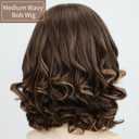 RENERSHOW Brown Highlight Short Wavy Wigs for White Women Brown Mixed Blonde Curly Wig Synthetic Hair Replacement Wig for Daily Party Use