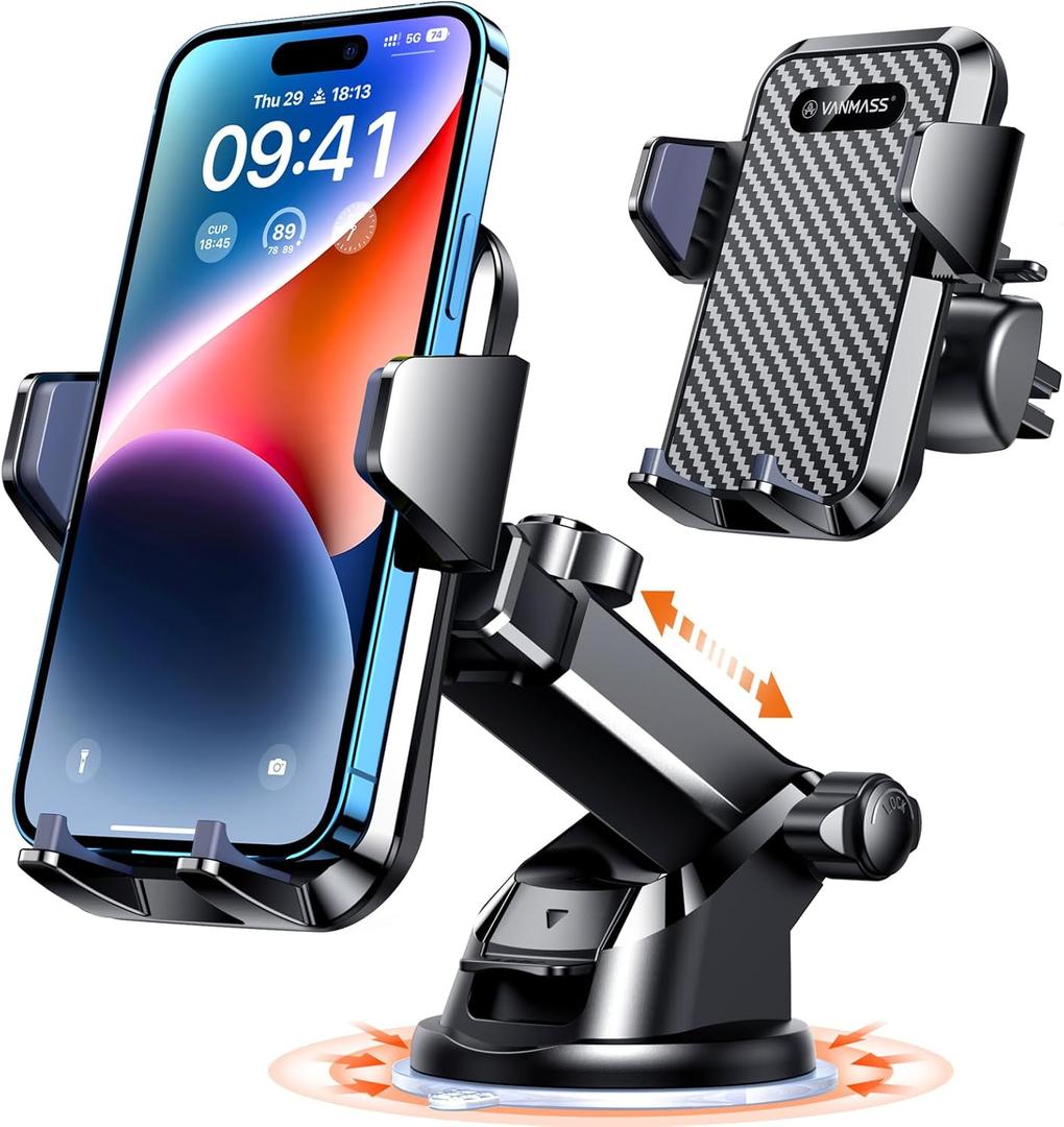 VANMASS85+LBS Strongest Suction & Military-Grade Ultimate Car Phone MountPatent & Safety Certs Cell Phone Holder for Dash Windshield Vent for iPhone 17 Pro Max Automobile Accessory Kits,Ink Black