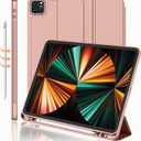 iMieet New iPad Pro 12.9 Case 2022(6th Gen)/2021(5th Gen) with Pencil Holder [Support iPad 2nd Pencil Charging/Pair],Trifold Stand Smart Case with Soft TPU Back,Auto Wake/Sleep(Rose Gold)