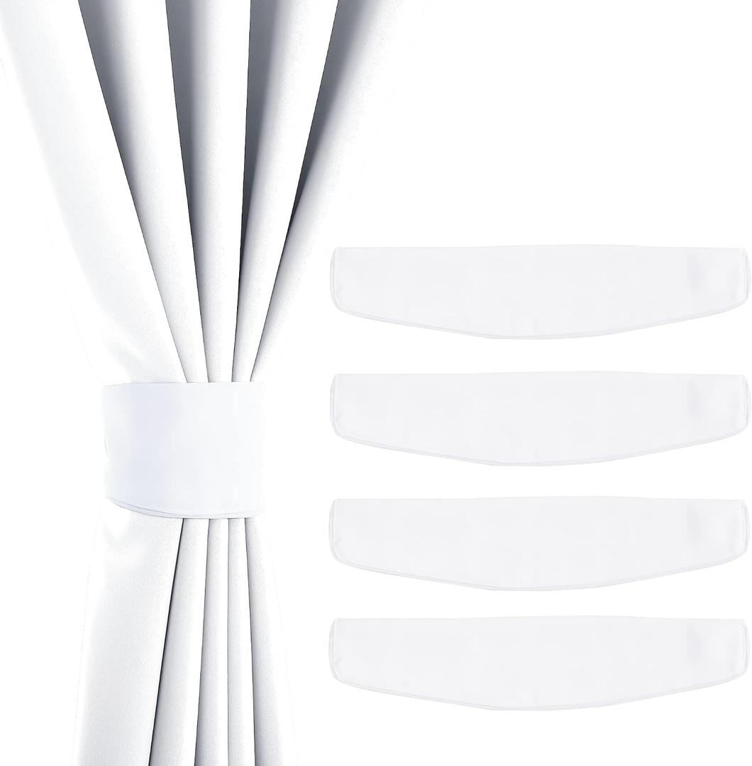NICETOWN Strong Magnetic Curtain Tiebacks - Modern Simple Style Curtain Ties Backs Holdbacks Holders for Indoor/Outdoor Curtains (White, 18.5 X 4 Inches, Set of 4)