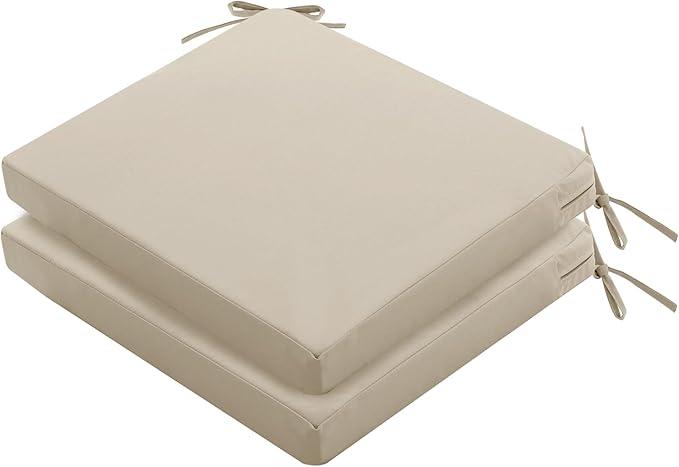 Outdoor Chair Cushions Set of 2: Waterproof & Fade Resistant Seat Cushion for Patio Furniture - 19 x 19 x 2 Inch Chair Pads with Ties and Hidden Zipper - Patio Chair Cushion Replacement, Beige