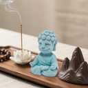 2 x Hodao Calming Yoga Buddha Statue - Meditation Desk Decor for Office Table, Zen Home Room Table Sculpture Decoration, Mindfulness Gifts for Yoga Lovers, Serene Shelf & Bookshelf Accent (Blue-2)