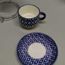 Selamica Ceramic Espresso Cups with Saucers and Metal Stand, 2.5 OZ Stackable Demitasse Cups for Espresso Latte Caf Mocha Tea, Set of 4, Vintage Blue